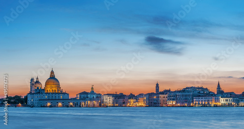 Idyllic landscape of Panorama of historical city Venice, Italy under sunset