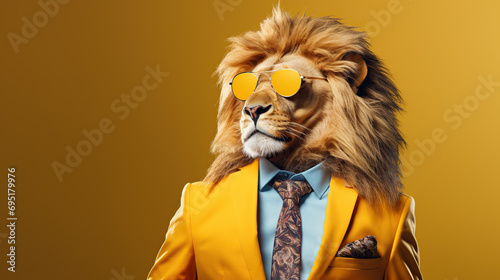 lion wearing suit and sunglasses  photo