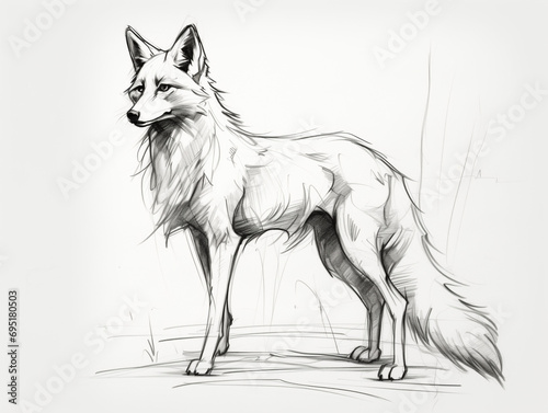 A Pen Sketch Character Study Drawing of a Fox