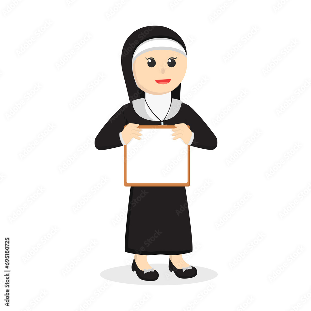 nun holding whiteboard design character on white background nun holding whiteboard design character on white background