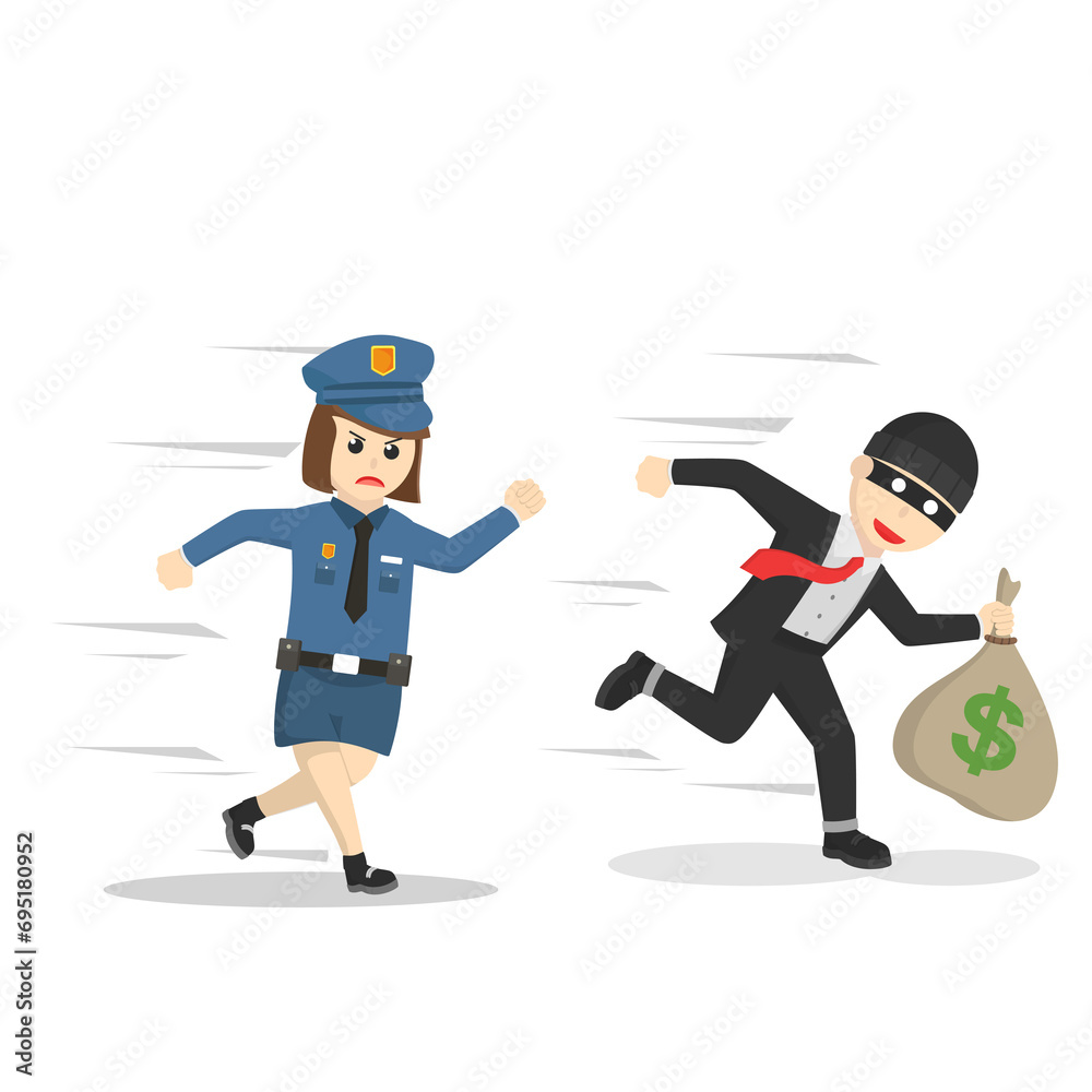 Policewoman Catch the thief design character on white background Policewoman Catch the thief design character on white background