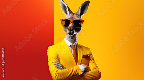kangaroo wearing suit and sunglasses  photo