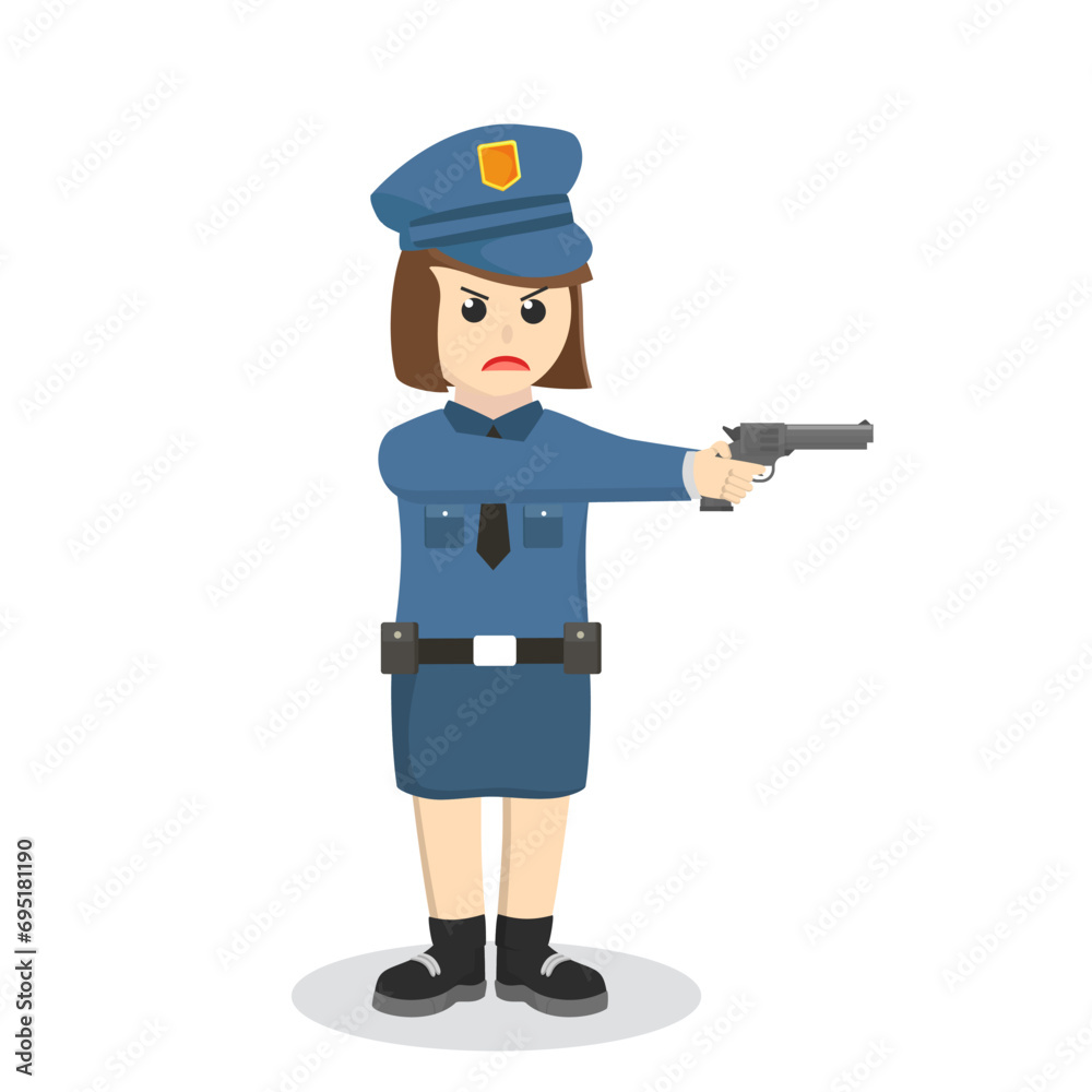 Policewoman With Gun design character on white background Policewoman With Gun design character on white background