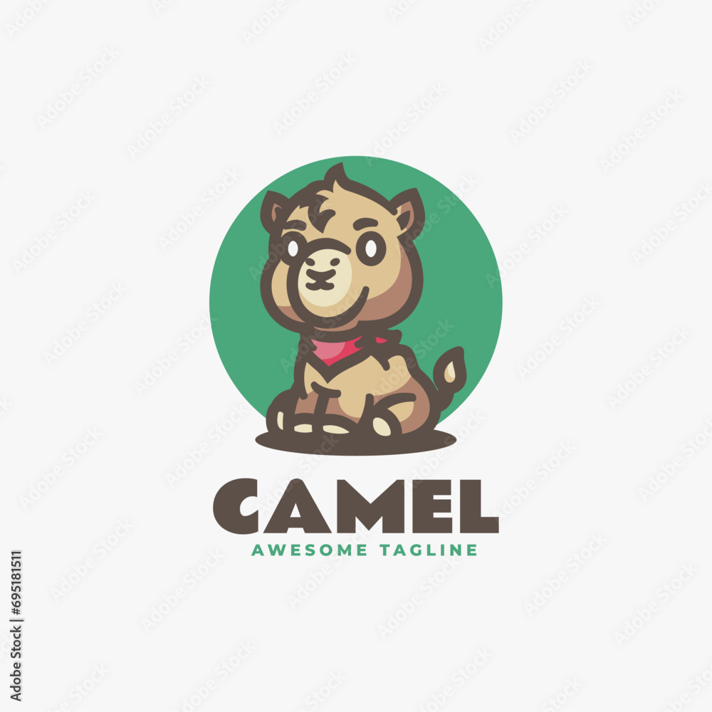Vector Logo Illustration Camel Mascot Cartoon Style.