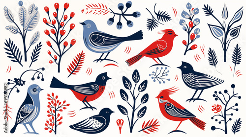 White Wonderland: Linocut Christmas Birds in Scandinavian Design