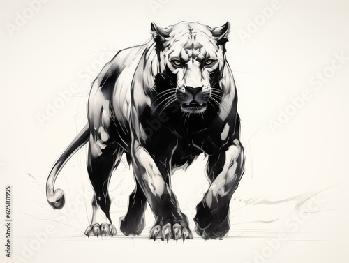 A Pen Sketch Character Study Drawing of a Panther © Nathan Hutchcraft