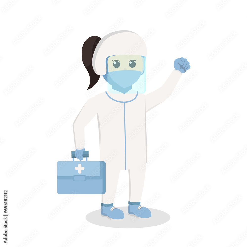 professional doctor with personal protective equipment design character on white background
