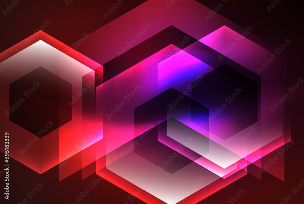 Arrow hexagon neon light glowing shapes background. Vector illustration For Wallpaper, Banner, Background, Card, Book Illustration, landing page