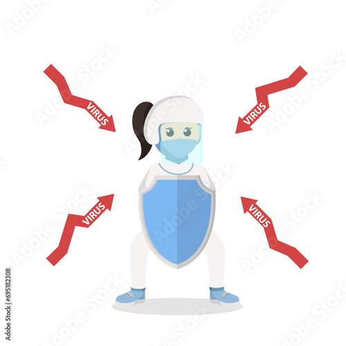 professional doctor woman with personal protective equipment defense from virus design character on white background