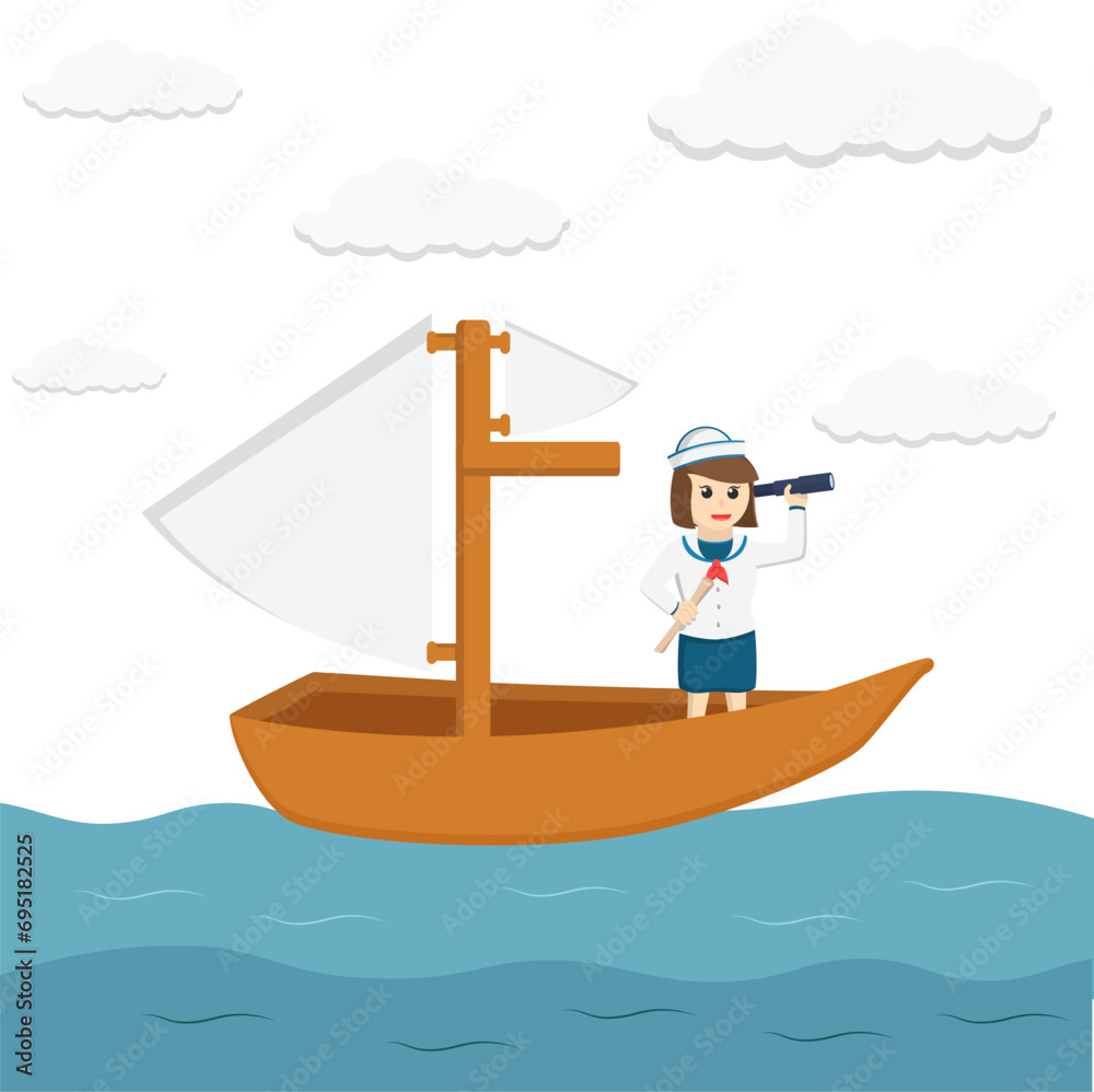 sailor woman sinking ship design character on white background