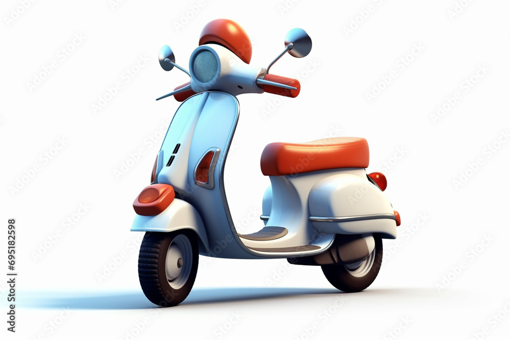 3D illustration, cute cartoon style scooter