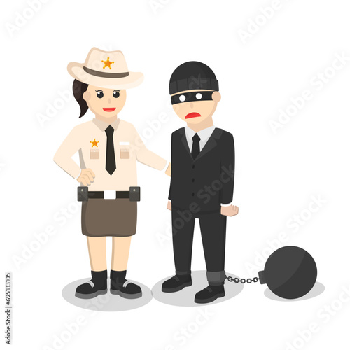 sheriff woman caught thief design character on white background