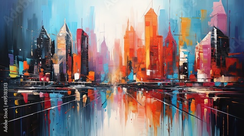Abstract painting the city comes to life with a burst photo