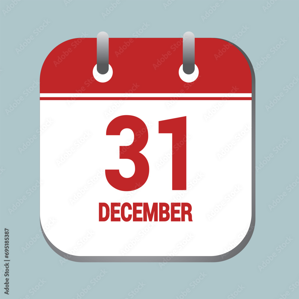 31 December Calendar Icon. Vector flat daily calendar icon. Date and time, day, month. Holiday. 31 December Calendar Icon. Vector flat daily calendar icon. Date and time, day, month. Holiday.