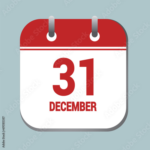 31 December Calendar Icon. Vector flat daily calendar icon. Date and time, day, month. Holiday. photo