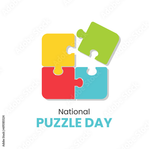 Colorful puzzle in four pieces vector illustrations suitable for national puzzle day