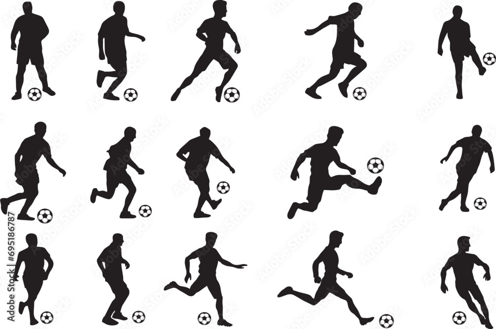 Collection of football, soccer players in different poses and positions. Good for designing online games, poster, banner or flyer for media and web regarding football tournament or competitions.