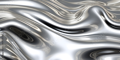 glossy silver metal fluid glossy chrome mirror water effect background backdrop texture 3d render
