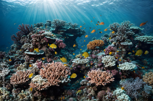 Underwater symphony with coral reefs and fishes