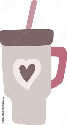 Valentine Tumbler Cup Thermo Mug Illustration Hand Drawn With Heart