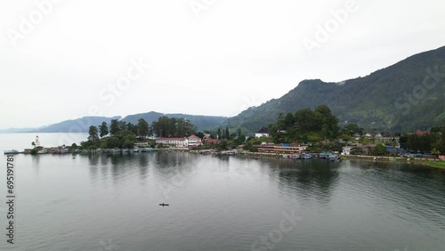 aerial view of the beautiful settlements and lakes in Sumatera photo