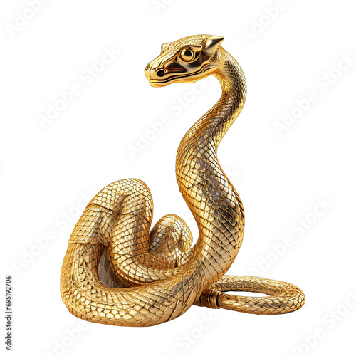 Golden animal concept Statue of a snake on white background