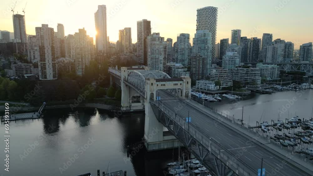 Aerial view of the skyscrapers in Downtown of Vancouver at dawn, Canada Aerial view of the skyscrapers in Downtown of Vancouver at dawn, Canada