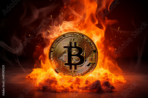 A bitcoin on fire