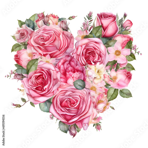 Watercolor clipart heart shape bouquet flower on transparent background. sublimation  tshirt  mug  pillow  tumbler  print