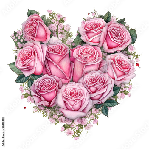 Watercolor clipart heart shape bouquet flower on transparent background. sublimation  tshirt  mug  pillow  tumbler  print