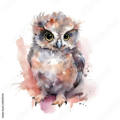 Watercolor cute clipart owl with flowers on transparent background. sublimation, tshirt, mug, pillow, tumbler, print