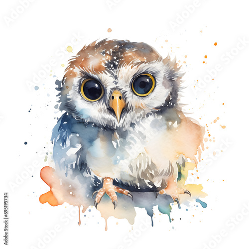 Watercolor cute clipart owl with flowers on transparent background. sublimation, tshirt, mug, pillow, tumbler, print