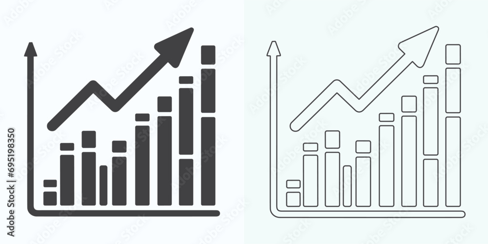 Growing Graph Icon, Bar Chart Icon, Infographic, Growths Chart Collection For Business Improvement Analytics, Diagram Symbol, Financial Profit Chart Bar Vector Illustration - obrazy, fototapety, plakaty 
