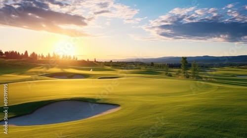 Golf course at sunset, beautiful sky