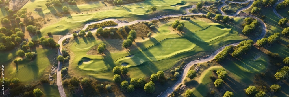 Fototapeta premium Top view, aerial view of future standard golf green.