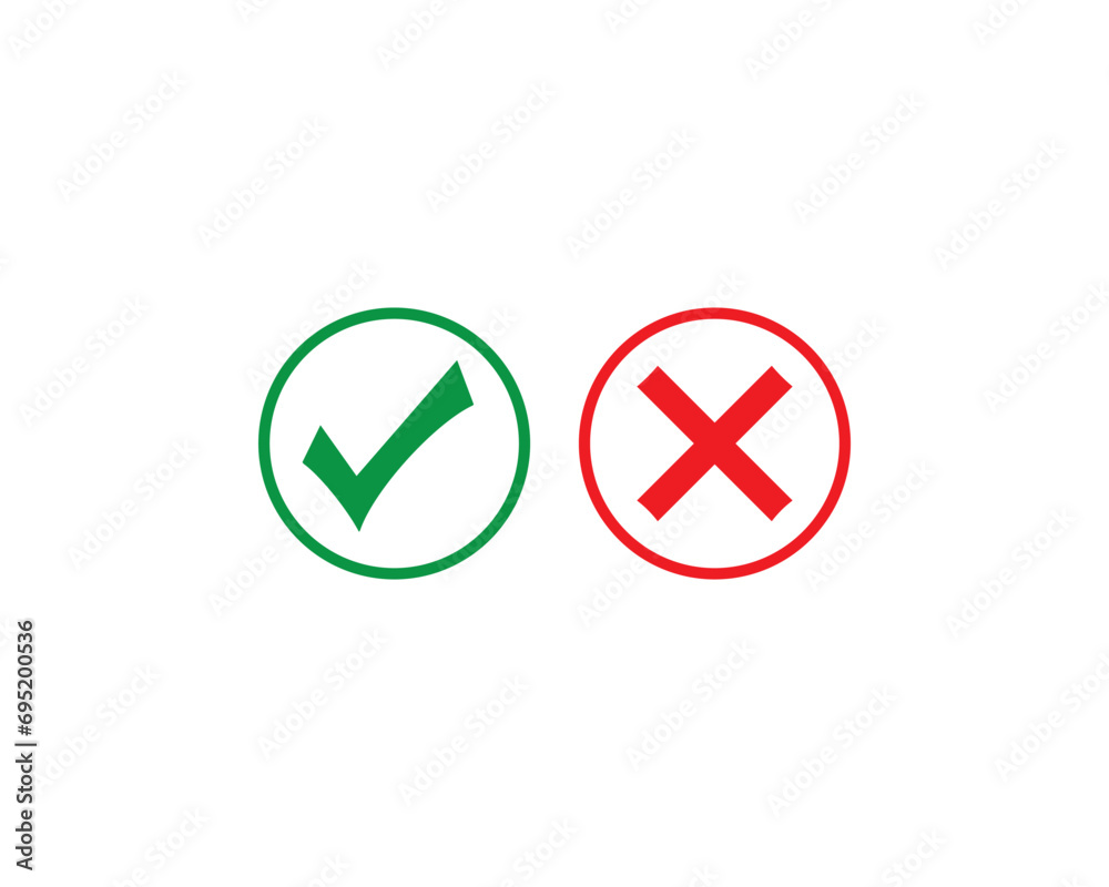 Tick mark and cross mark icon vector design symbol illustration Tick mark and cross mark icon vector design symbol illustration