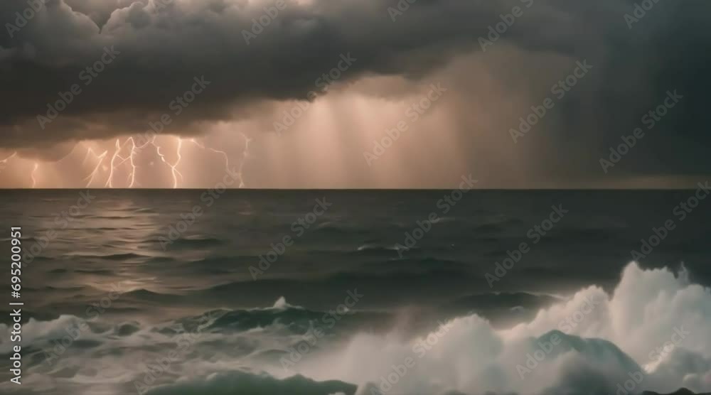 Vidéo Stock strong windstorm on the seas with lightning and dark cloud ...