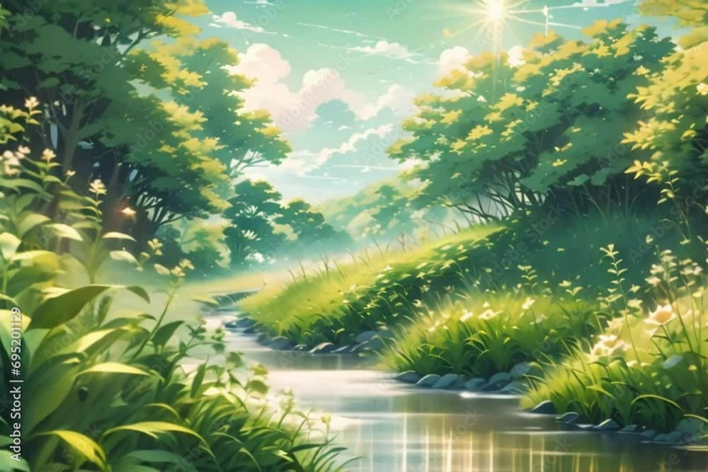 Beautiful Bright scene with green flowers and grass Generative AI ...