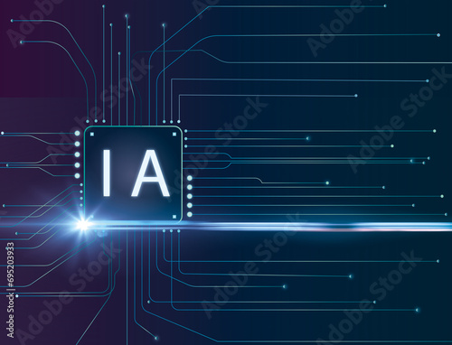 Fotografie FONDO ILUSTRACION CHIP DE INTELIGENCIA ARTIFICIAL IA CON PISTAS CIRCUITOS  ELECT
