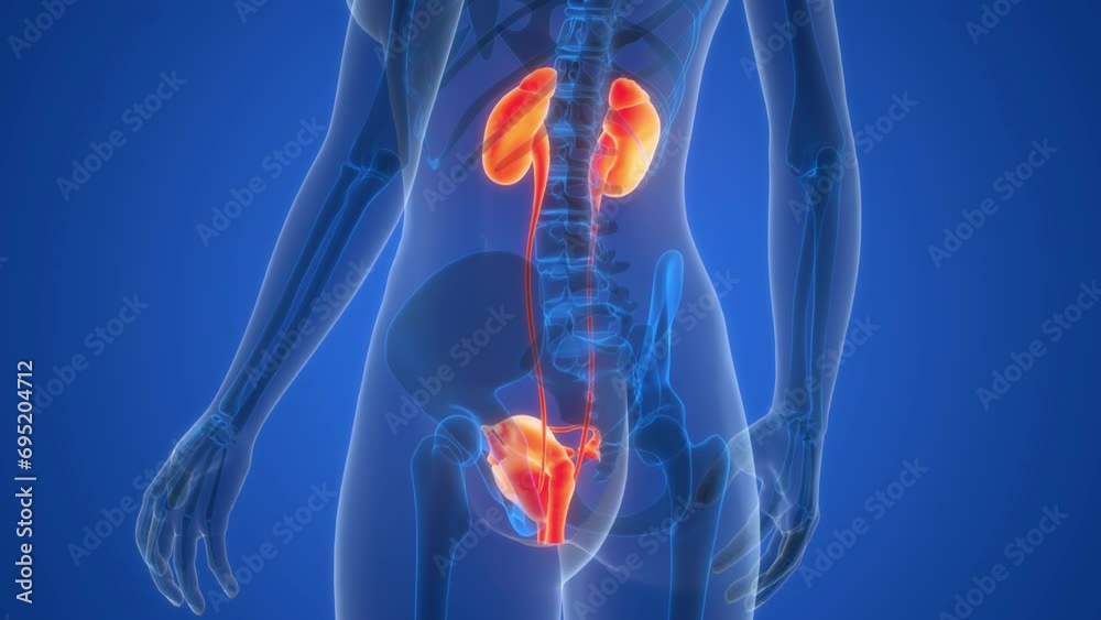 Female Urinary System with Reproductive System Anatomy Animation Concept Female Urinary System with Reproductive System Anatomy Animation Concept