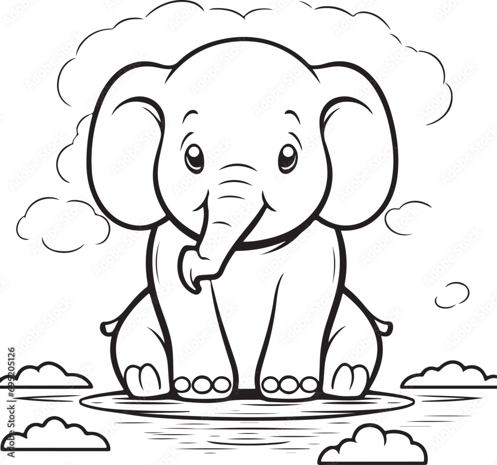 Obraz premium hand drawn cute elephant outline illustration
