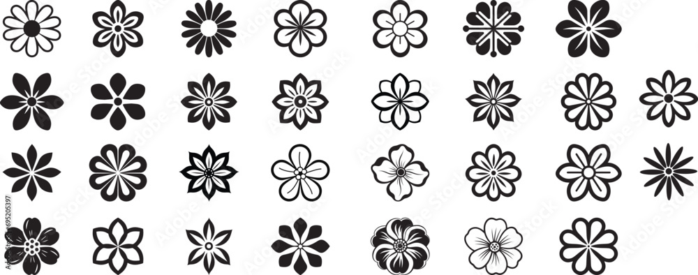 Icon set of flower. Editable vector pictograms isolated on a white background. Trendy flower outline symbols for mobile apps, website design. Premium pack of flower icons in trendy line style. - obrazy, fototapety, plakaty 