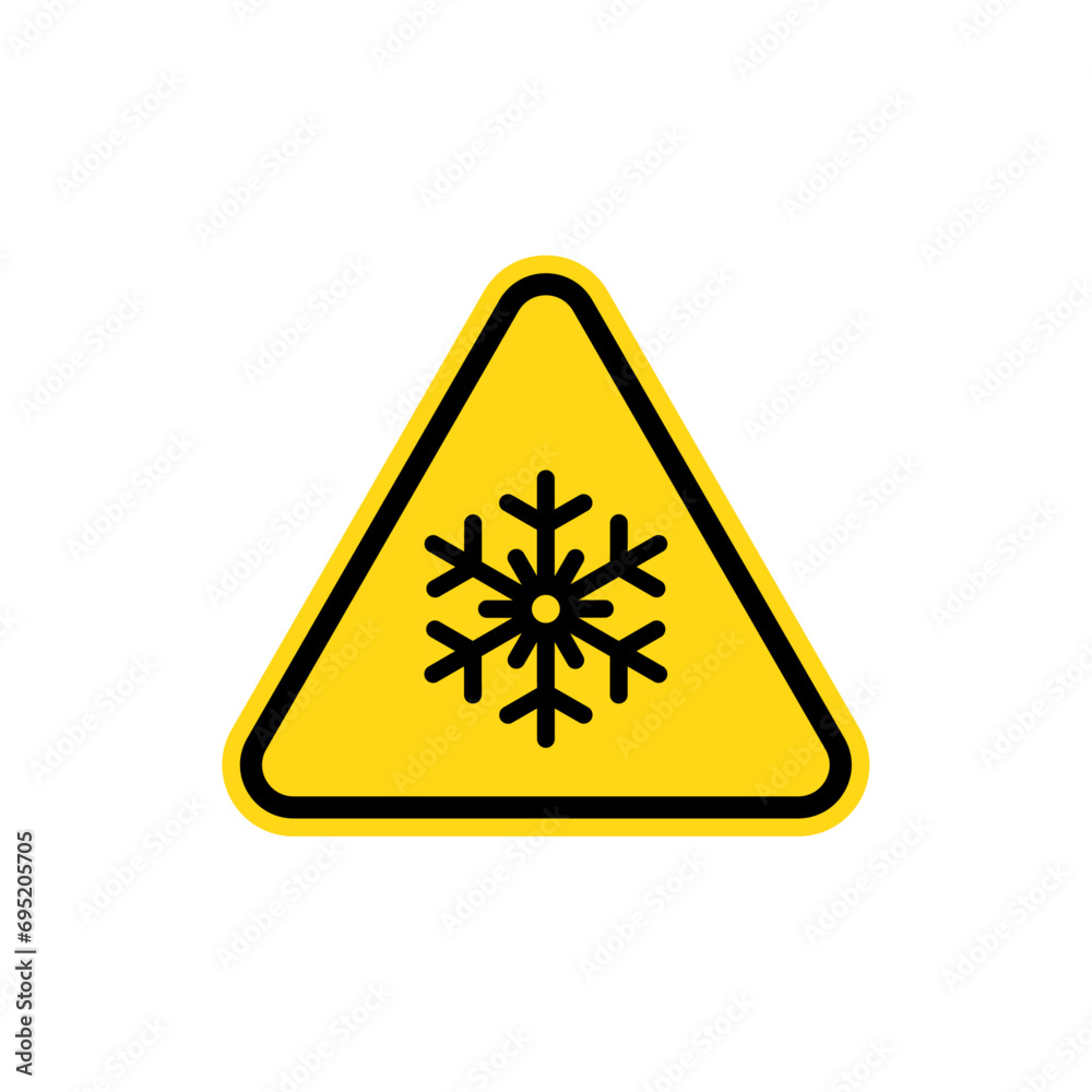 Snow warning sign. Cold Warning Sign. Triangle road sign for cold. Snow warning sign. Cold Warning Sign. Triangle road sign for cold.