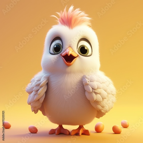 3d cute cartoon chicken illustration. Generative AI