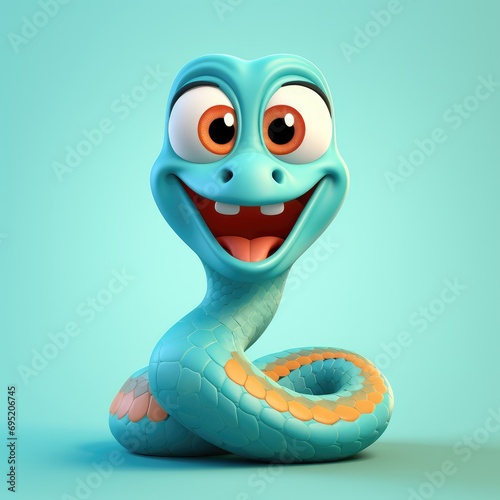 3d cute cartoon snake illustration. Generative AI
