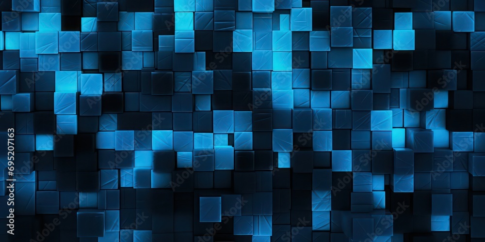 Pixel texture bright blue and black background, technology