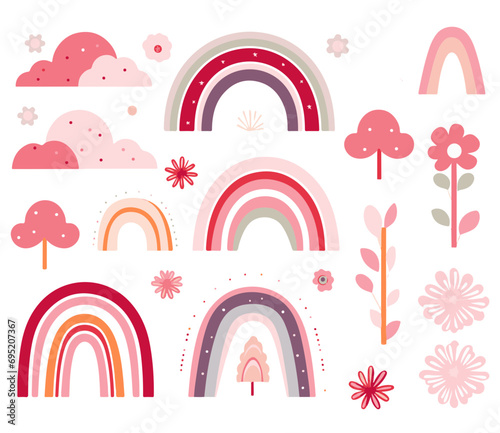 Set of pink Rainbow boho vintage style, generated ai