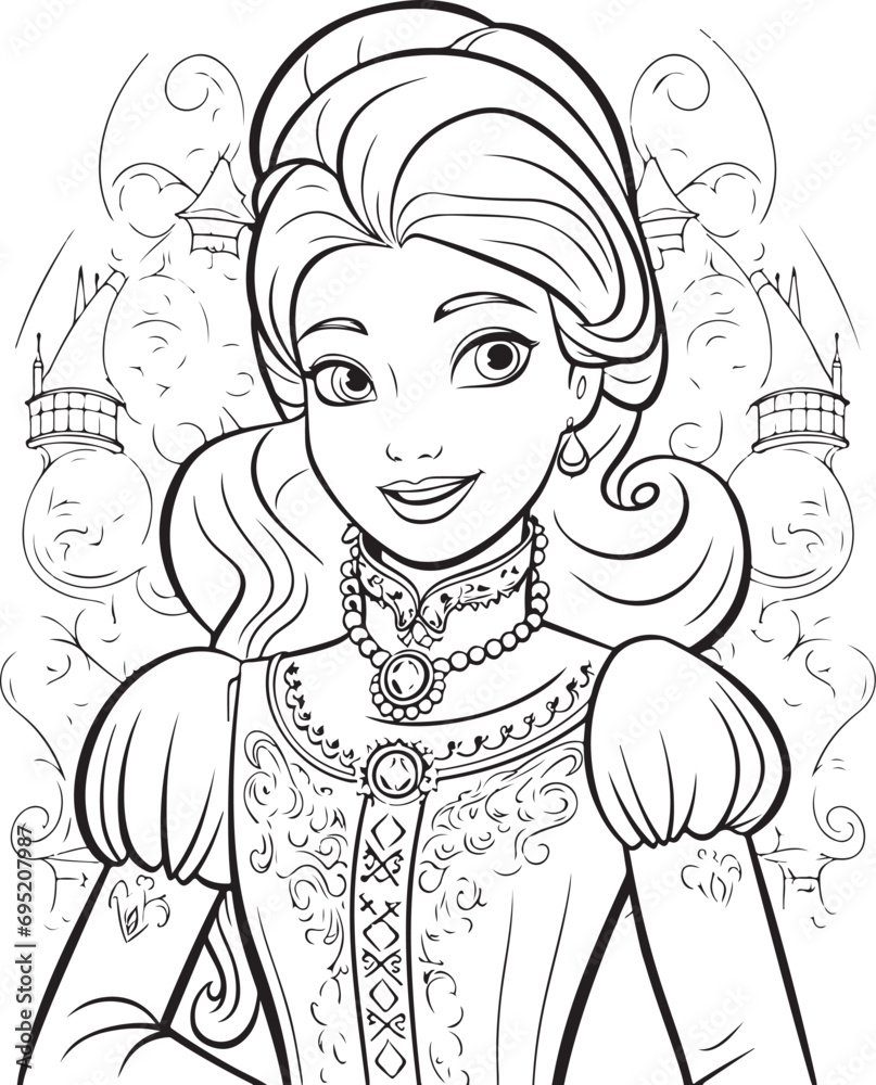 cute cartoon barbie princess coloring page illustration Stock Vector
