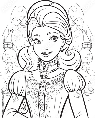 cute cartoon barbie princess coloring page illustration