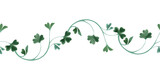 Seamless border made from shamrock clover branches. Decoration for St. Patrick's Day. Isolated watercolor illustration on white background. Clipart.